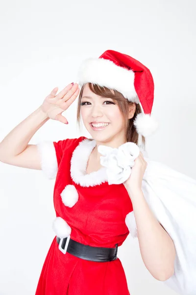 Όμορφη Γιαπωνέζα Ντυμένη Άγιος Βασίλης — Φωτογραφία Αρχείου