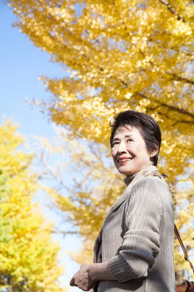 Senior Asiático Mujer Otoño Parque —  Fotos de Stock