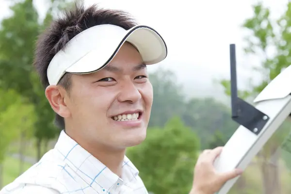 Jeune Homme Japonais Jouant Golf Pendant Journée — Photo