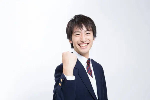 Asiatischer Geschäftsmann Mit Einem Lächeln Das Die Faust Zeigt — Stockfoto