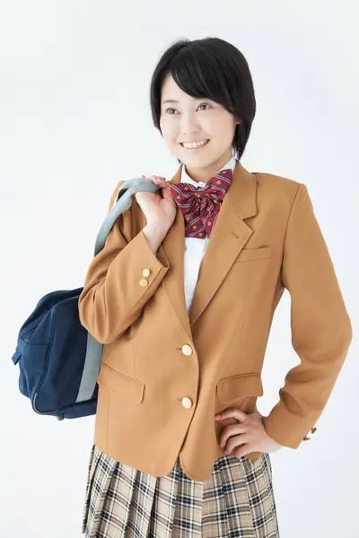 Portrait Fille Japonaise Uniforme Scolaire Tenant Sac — Photo