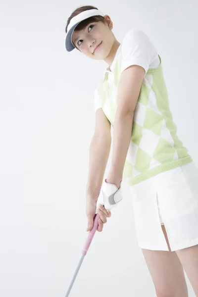 Portrait Rapproché Belle Asiatique Femme Joueur Golf — Photo