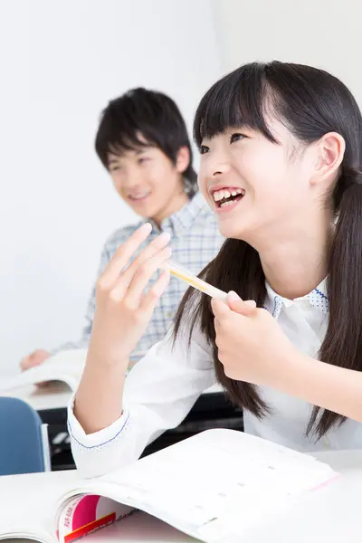 Portret Van Japans Meisje Jongen Studeren School — Stockfoto