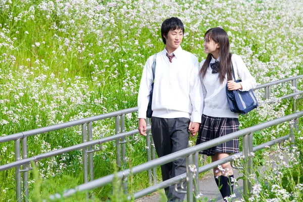 young japanese school students in love