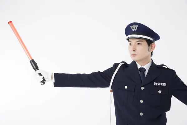 Studioporträt Eines Japanischen Polizisten Uniform — Stockfoto