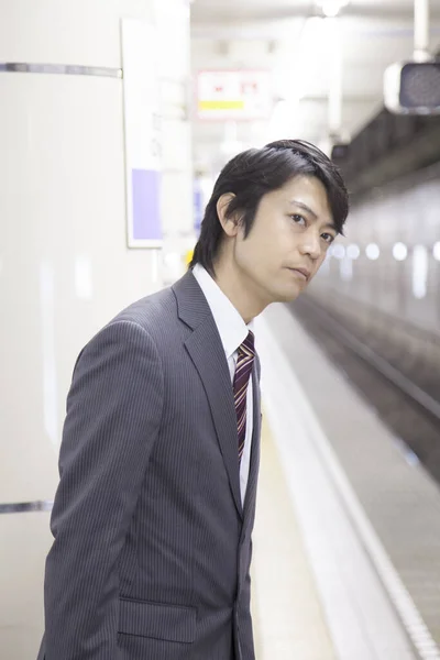 Portrait Adult Japanese Businessman Going Work Subway — Stock Photo, Image