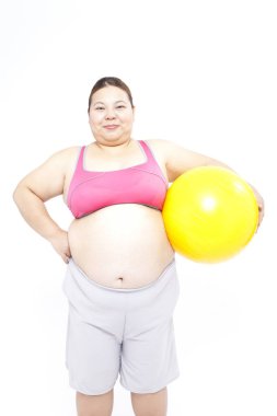 Japon bir kadının portresi aşırı kilolarla mücadele ediyor. Obezite kavramı.