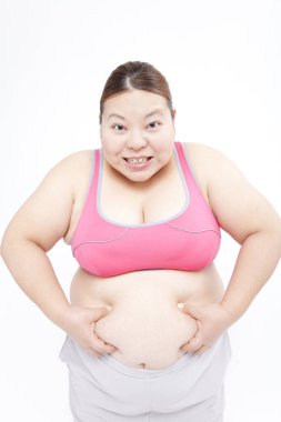 Şişman Japon genç kadının stüdyo portresi