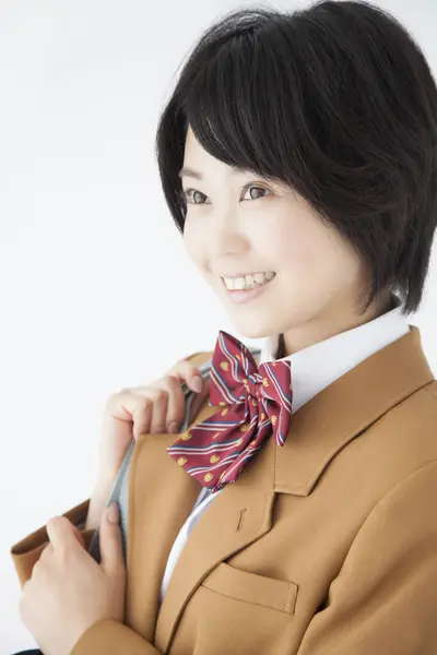 Portré Japán Lány Iskolai Egyenruha Tartó Táska — Stock Fotó
