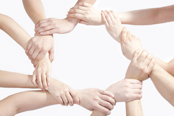 group of people hands isolated on white background 