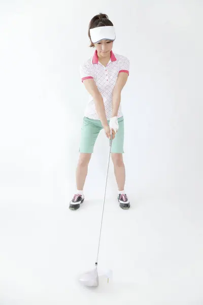 Asiatique Jeune Golfeur Femelle Isolé Sur Fond Blanc — Photo
