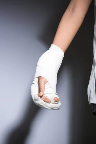 Female Hand Bandage Grey Background Close View — Stock Photo, Image