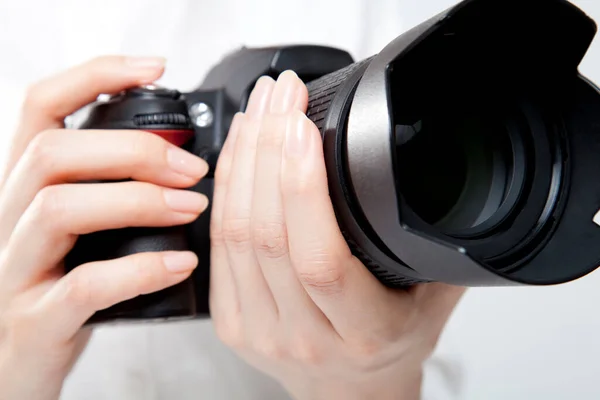 Woman Photo Camera Isolated Background — Stock Photo, Image
