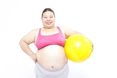 Japon bir kadının portresi aşırı kilolarla mücadele ediyor. Obezite kavramı.