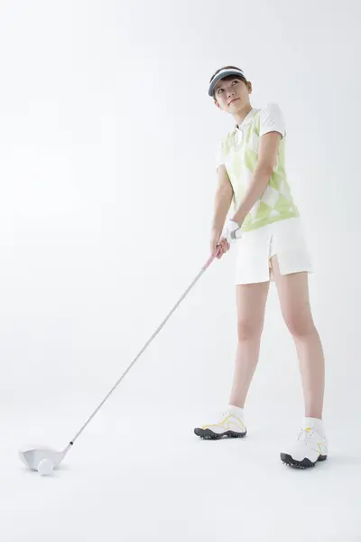 Portrait Rapproché Belle Asiatique Femme Joueur Golf — Photo