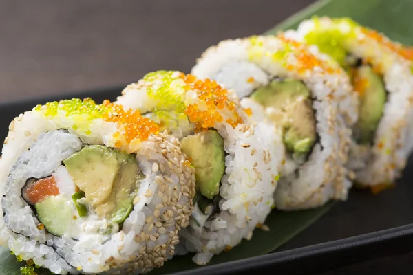 stock image Traditional delicious fresh sushi set. Sushi menu. Japanese kitchen, restaurant. Seafood, asian food