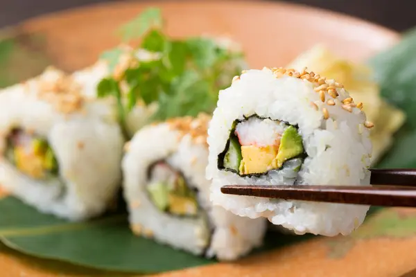 stock image Traditional delicious fresh sushi set. Sushi menu. Japanese kitchen, restaurant. Seafood, asian food