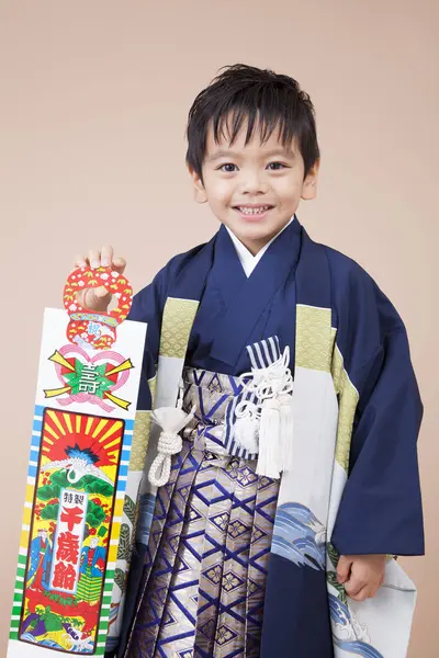 Cute Asian Little Boy Traditional Kimono — Stock Photo, Image