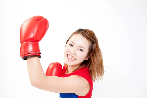 Молодая Женщина Боксер Красных Боксерских Перчатках — стоковое фото