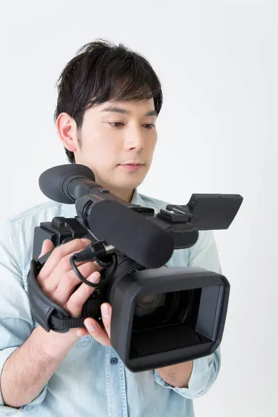 Jong Aziatisch Man Met Video Camera — Stockfoto
