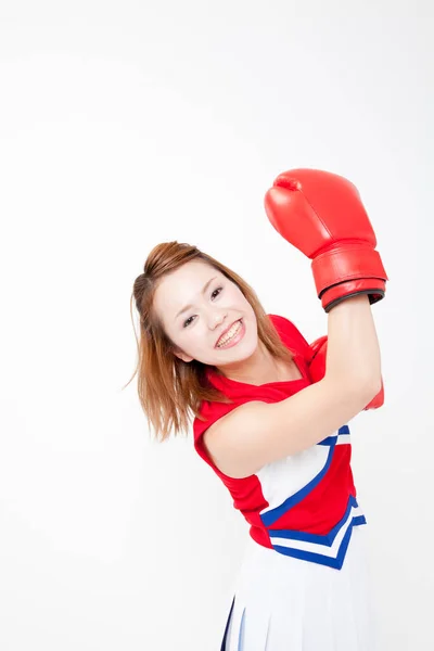 Молодая Женщина Боксер Красных Боксерских Перчатках — стоковое фото