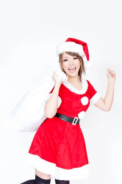 Bela Mulher Japonesa Vestida Como Santa Claus — Fotografia de Stock