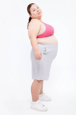 Şişman Japon genç kadının stüdyo portresi