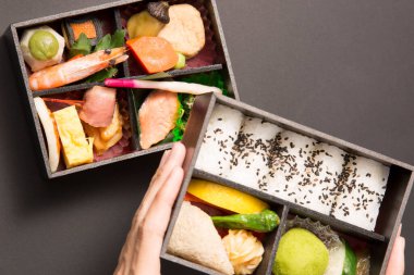 Lezzetli Asya yemekleri. Yakın çekim.