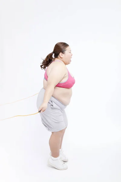 Πορτρέτο Μιας Γιαπωνέζα Παλεύει Υπερβολικό Βάρος Έννοια Της Παχυσαρκίας — Φωτογραφία Αρχείου