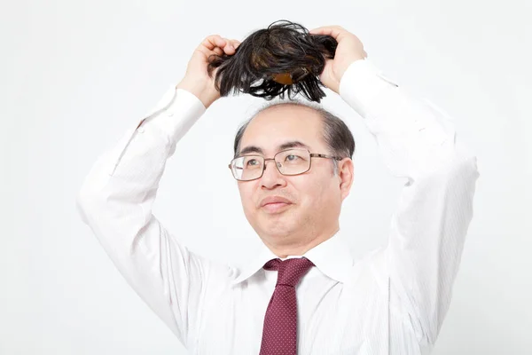 Studio Portrait Mature Japanese Man Wig — Stock Photo, Image