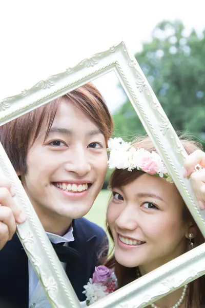 Braut Und Bräutigam Bei Der Trauung Verliebtes Paar — Stockfoto