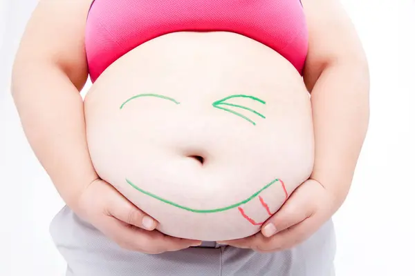 Těhotná Žena Malovaným Břichem Bílém Pozadí — Stock fotografie