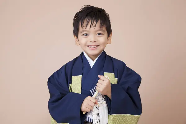 Cute Asian Little Boy Traditional Kimono — Stock Photo, Image