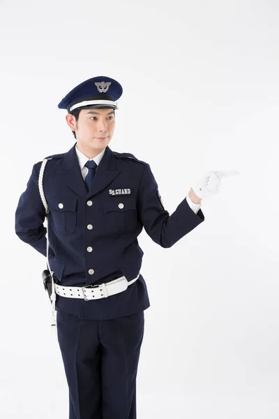 Studioporträt Eines Japanischen Polizisten Uniform — Stockfoto