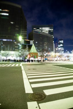 Japon şehrindeki gökdelenlerin ve otoyolların gece görüşü