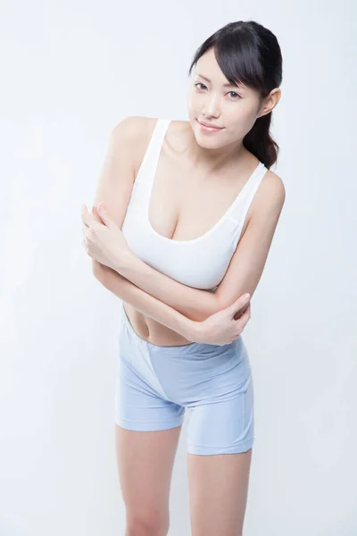 Retrato Bela Mulher Asiática Desportiva Estúdio — Fotografia de Stock