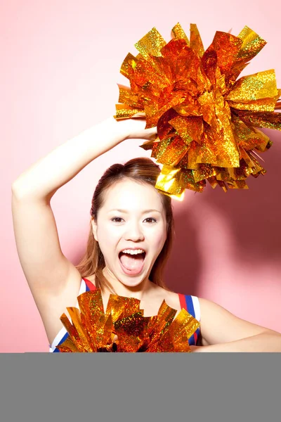 Краса Японський Черлідер Танцює Студії Крупним Планом Портрет Краси Молодої — стокове фото