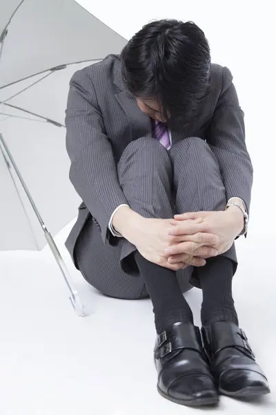 Porträtt Japansk Affärsman Kostym Isolerad Vit — Stockfoto