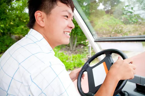 Young Asian Man Driving Golf Car — Stock Photo, Image