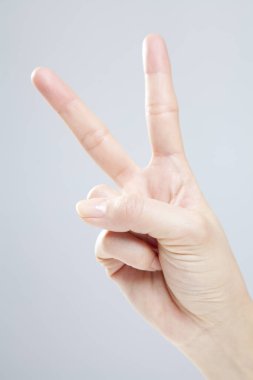 Beyaz arka planda el hareketi yapan kadınların yakın çekimi. 