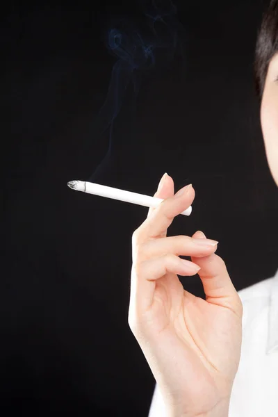 Woman Smoking Cigarette Dark Background — Stock Photo, Image