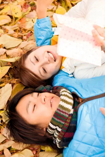 Молода Красива Азіатська Пара Позує Відкритому Повітрі Восени — стокове фото