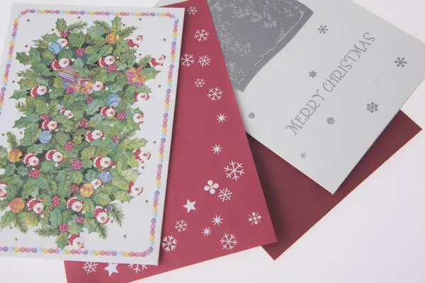 Weihnachtsgrußkarten Auf Weißem Hintergrund Weihnachtskarten — Stockfoto