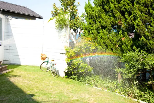beautiful rainbow in the garden