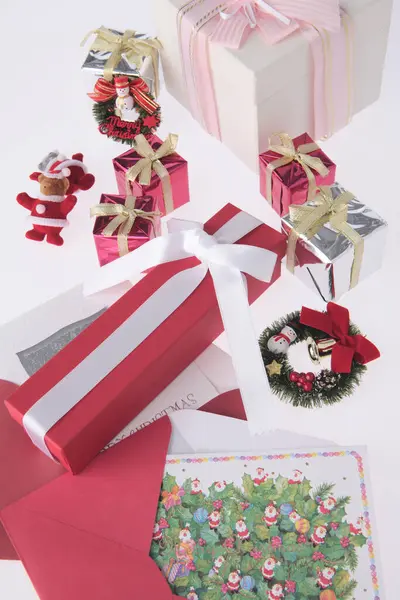 Gift Boxes Christmas Decorations White Background — Stock Photo, Image