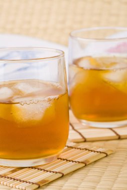 Buzlu soğuk çayın manzarasını kapat.