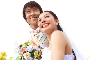  Genç ve mutlu bir çiftin portresi.   