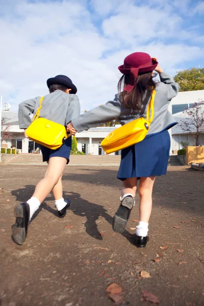 Två Söta Japanska Barn Grundskolan — Stockfoto