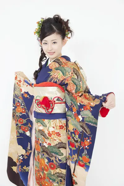 Beautiful Japanese Young Woman Traditional Costume Isolated White — Stock Photo, Image