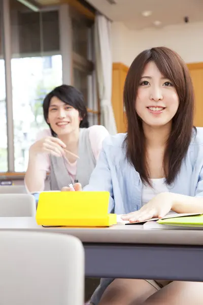 Portrait Asian Students Sitting Desks Lesson College — Stock Photo, Image